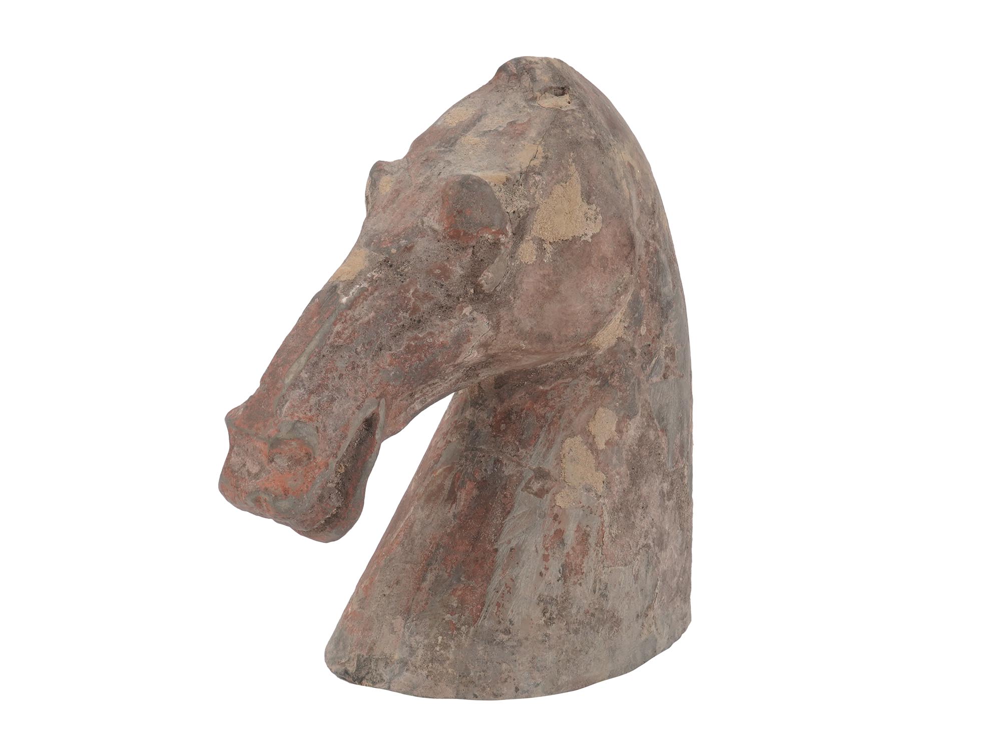 CHINESE TANG DYNASTY TERRACOTTA HORSE HEAD STATUE PIC-0